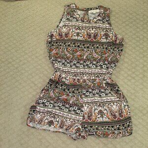 Pink Rose Women's Small Army Green Neutral Floral Elastic Waist Shorts Romper
